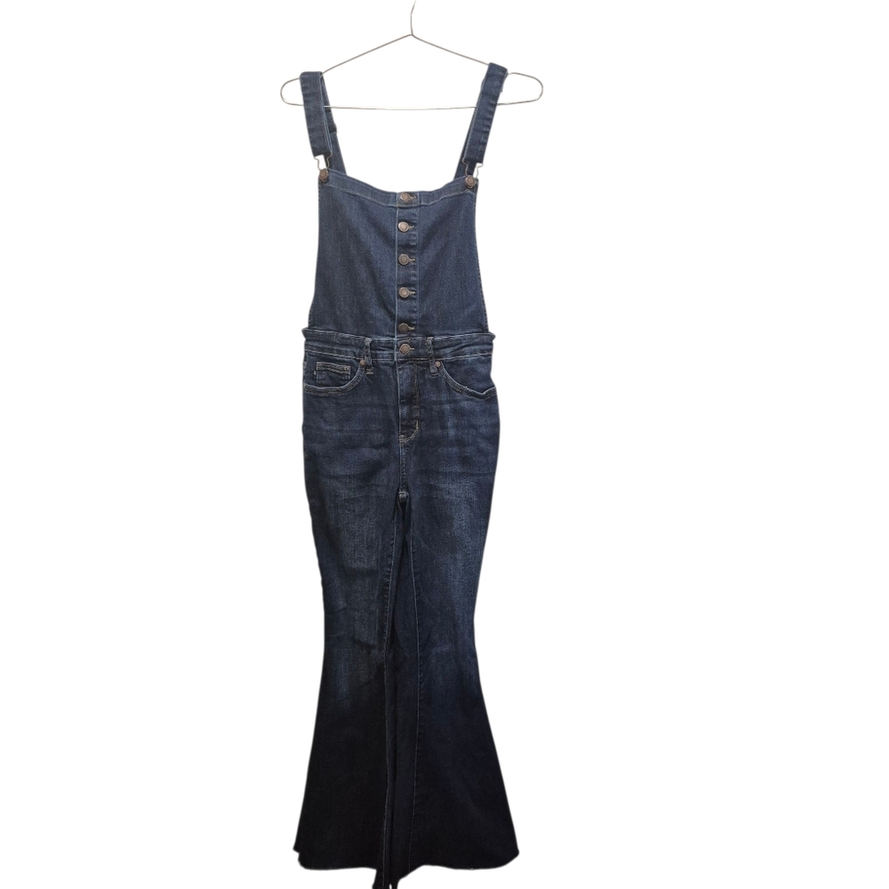 Judy Blue Flare Denim Jean Overalls Size  Medium Raw Hem Button Front JB88474
